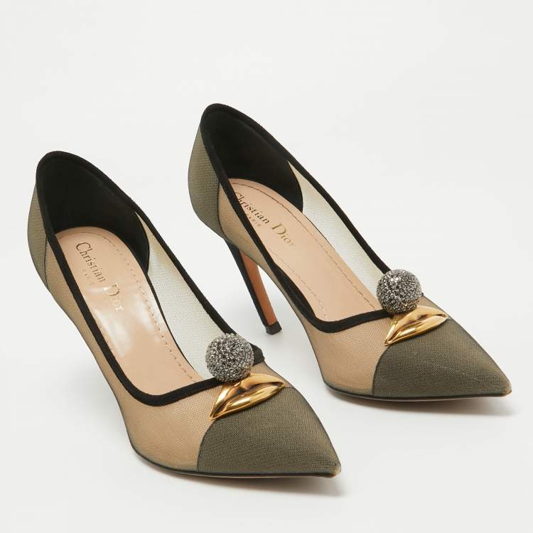 Pre Owned  Dior Beige/Black Suede and Mesh Surreal Eye Pumps Size 40