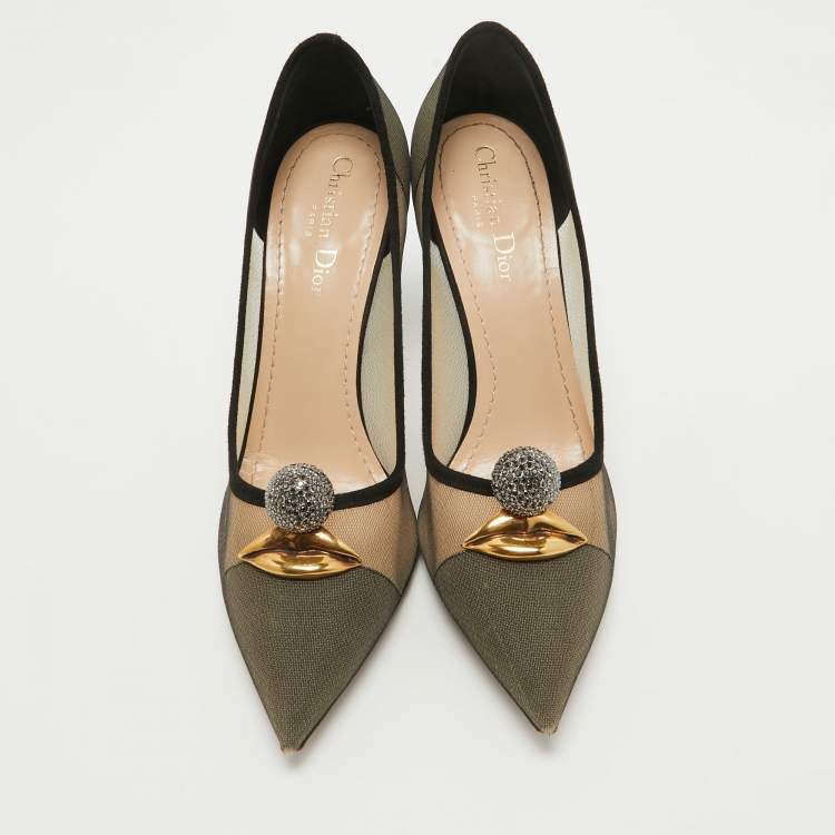 Pre Owned  Dior Beige/Black Suede and Mesh Surreal Eye Pumps Size 40