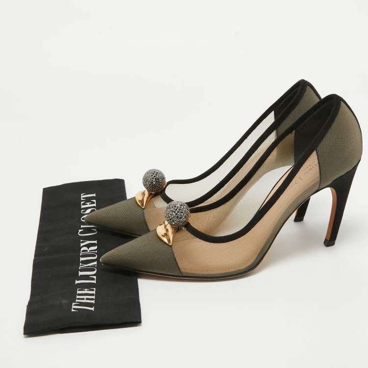 Pre Owned  Dior Beige/Black Suede and Mesh Surreal Eye Pumps Size 40