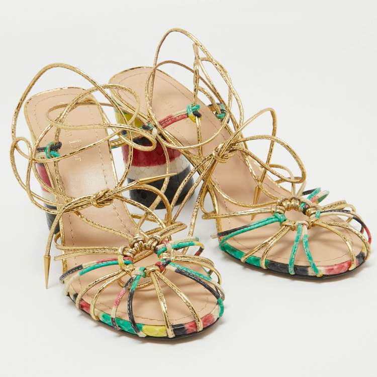 Pre Owned Dior Multicolor Leather Stripy  Ankle Wrap Sandals Size 40.5