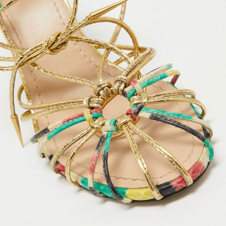 Pre Owned Dior Multicolor Leather Stripy  Ankle Wrap Sandals Size 40.5