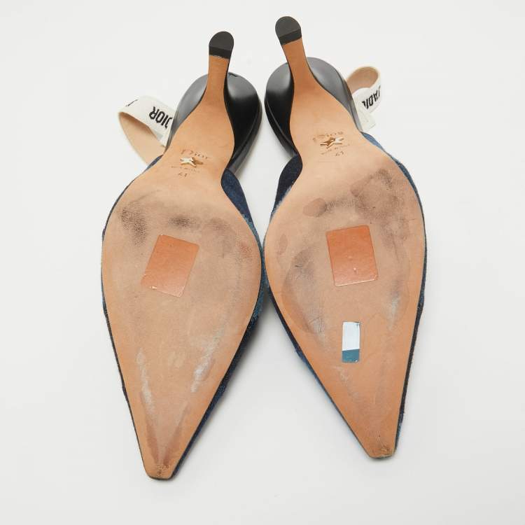 Pre Owned Dior Blue Denim Patchwork J'Adior Slingback Pumps Size 41 