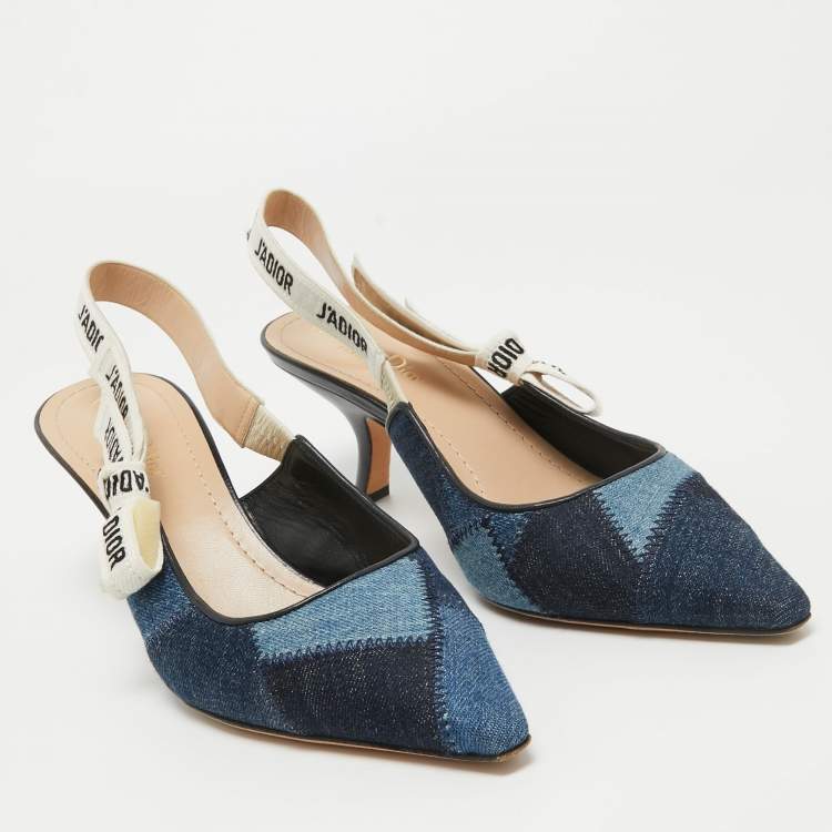 Pre Owned Dior Blue Denim Patchwork J'Adior Slingback Pumps Size 41 