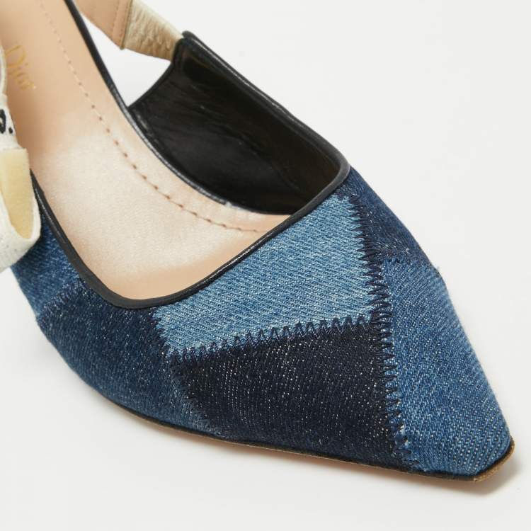 Pre Owned Dior Blue Denim Patchwork J'Adior Slingback Pumps Size 41 