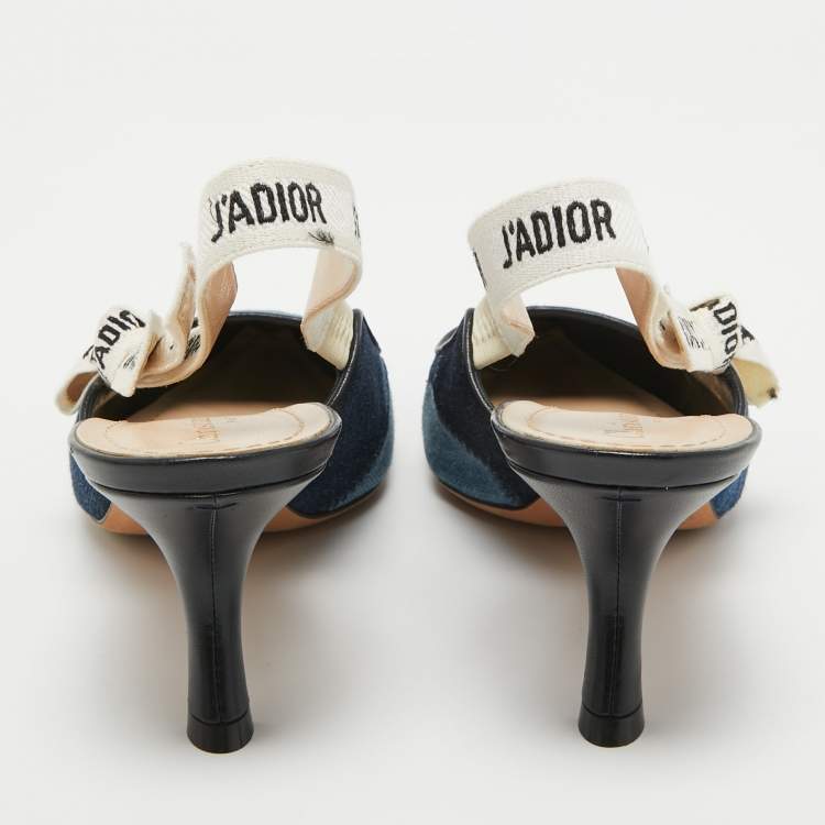Pre Owned Dior Blue Denim Patchwork J'Adior Slingback Pumps Size 41 