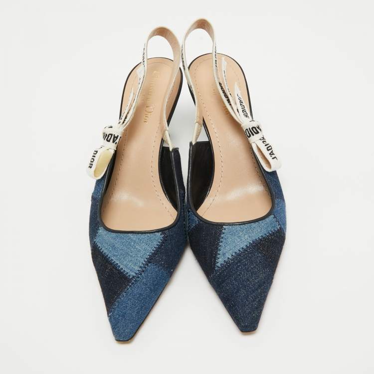 Pre Owned Dior Blue Denim Patchwork J'Adior Slingback Pumps Size 41 