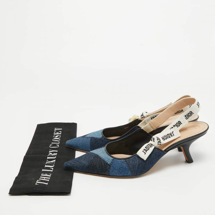 Pre Owned Dior Blue Denim Patchwork J'Adior Slingback Pumps Size 41 