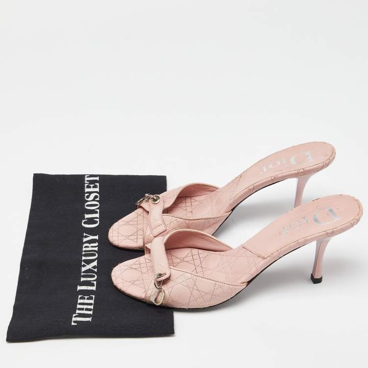 Pre Owned Dior Pink Cannage Leather Logo Slide Sandals Size 39