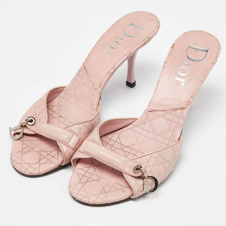 Pre Owned Dior Pink Cannage Leather Logo Slide Sandals Size 39