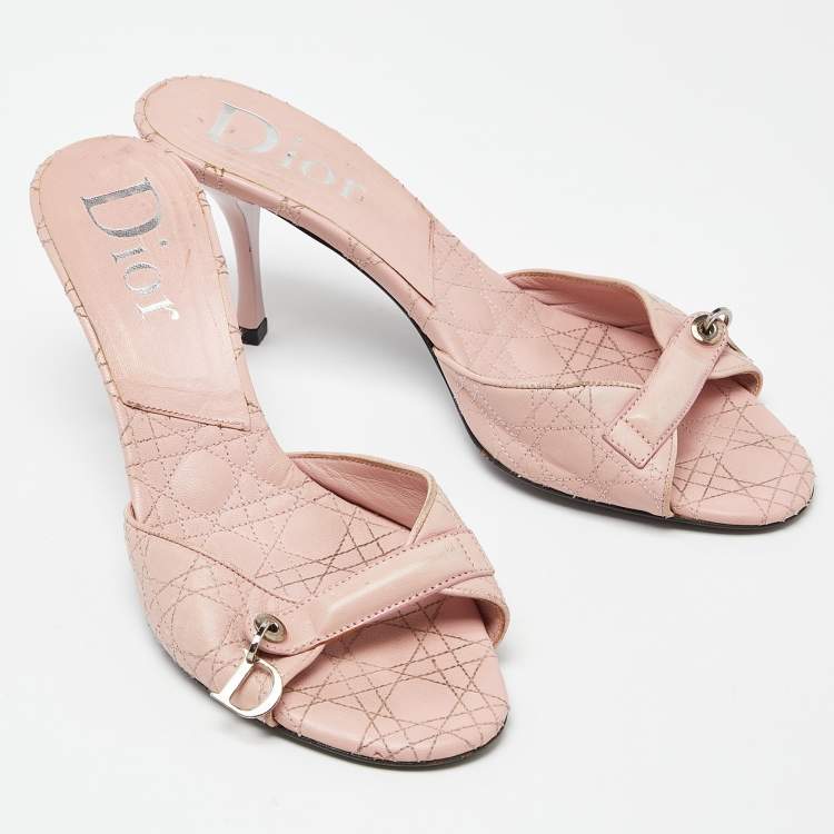 Pre Owned Dior Pink Cannage Leather Logo Slide Sandals Size 39