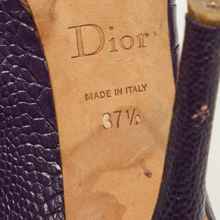 Pre Owned Dior Purple Embossed Python Miss Dior Pumps Size 37.5
