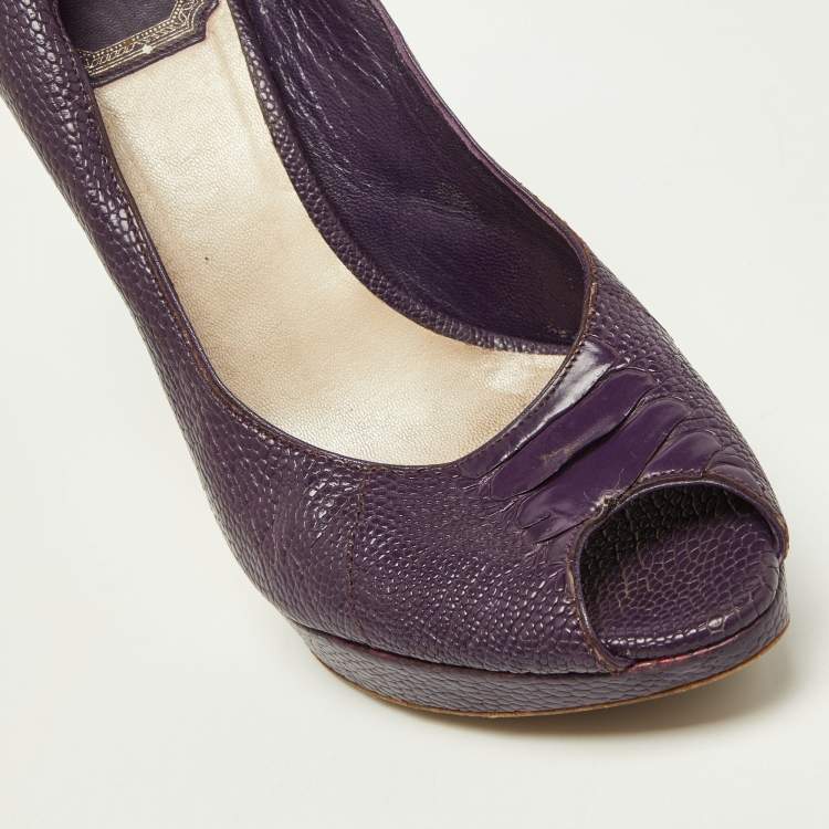 Pre Owned Dior Purple Embossed Python Miss Dior Pumps Size 37.5
