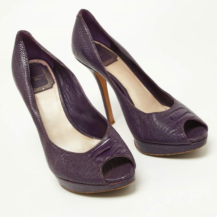 Pre Owned Dior Purple Embossed Python Miss Dior Pumps Size 37.5