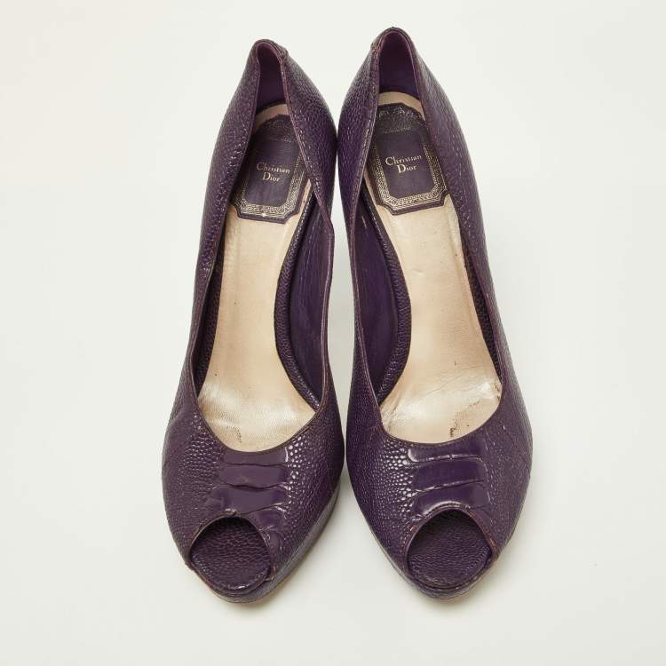 Pre Owned Dior Purple Embossed Python Miss Dior Pumps Size 37.5