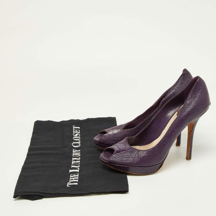 Pre Owned Dior Purple Embossed Python Miss Dior Pumps Size 37.5