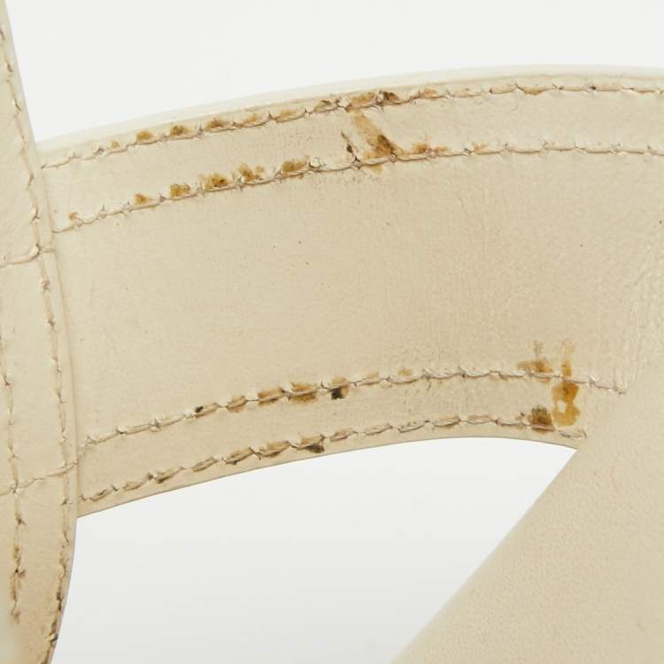 Pre Owned Christian Dior Off White Leather 30 Montaigne Thong Flats Size 39