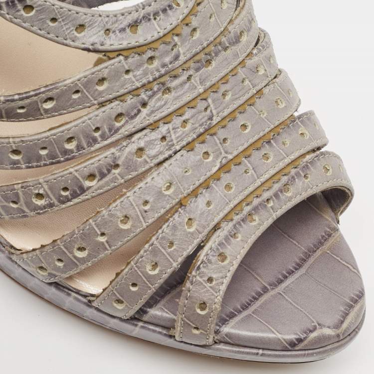 Pre Owned Dior Grey Embossed Croc Strappy Platform Sandals Size 40