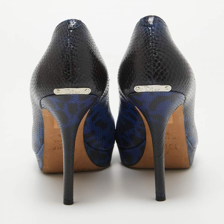 Pre Owned Dior Navy Blue/Black Sneak Embossed Miss Dior Pumps Size 39.5