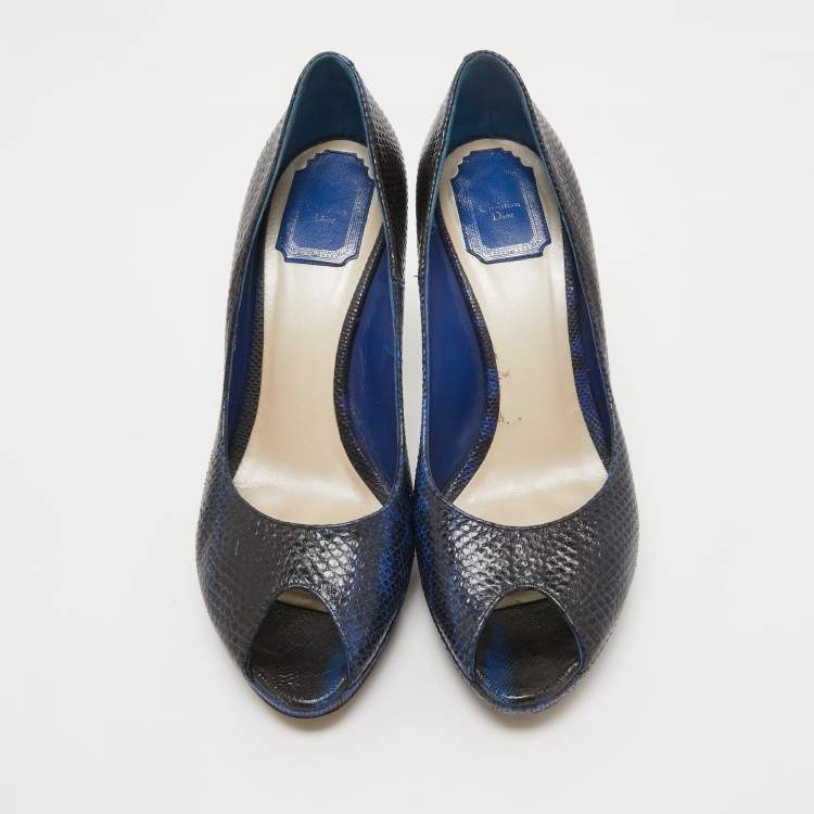 Pre Owned Dior Navy Blue/Black Sneak Embossed Miss Dior Pumps Size 39.5
