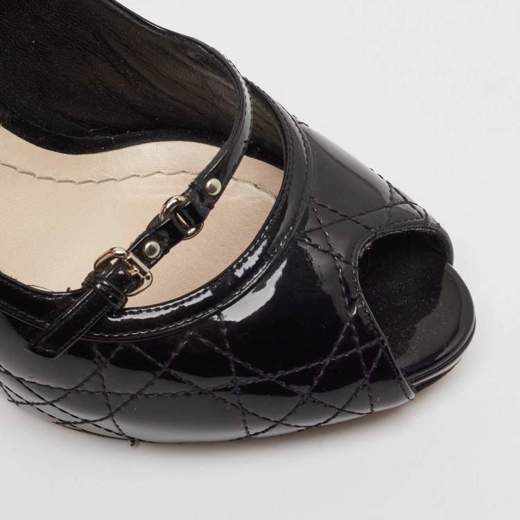 مملوكة مسبقًا Dior Black Cannage Patent Leather Peep Toe Platform Pumps Size 40