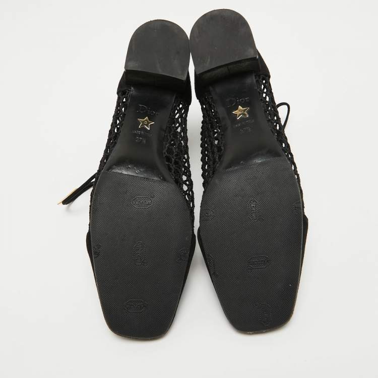 Pre Owned Dior Black Mesh and Suede Naughtily D Ankle Boots Size 37.5