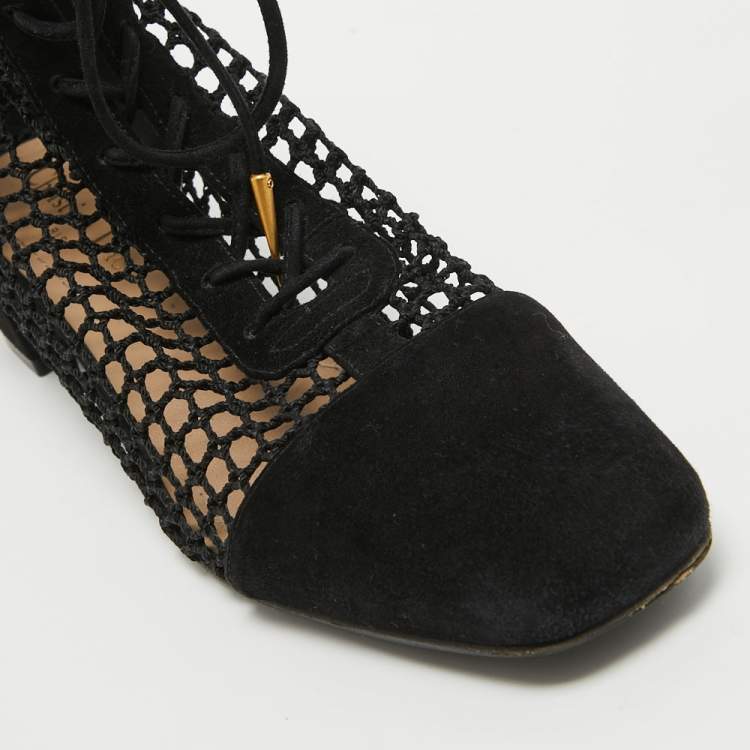 Pre Owned Dior Black Mesh and Suede Naughtily D Ankle Boots Size 37.5