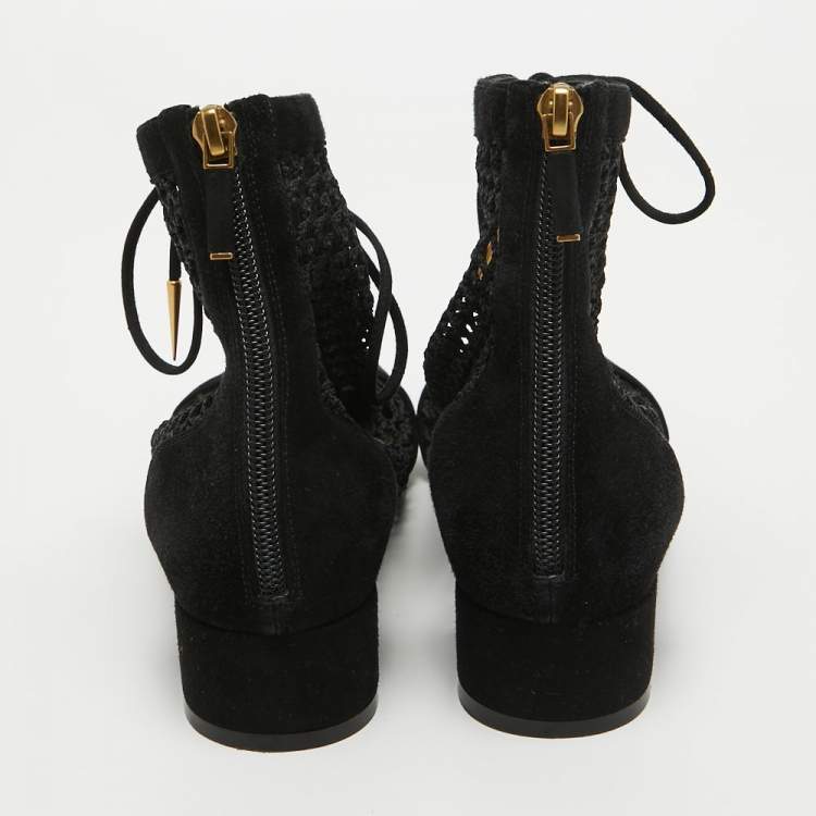 Pre Owned Dior Black Mesh and Suede Naughtily D Ankle Boots Size 37.5