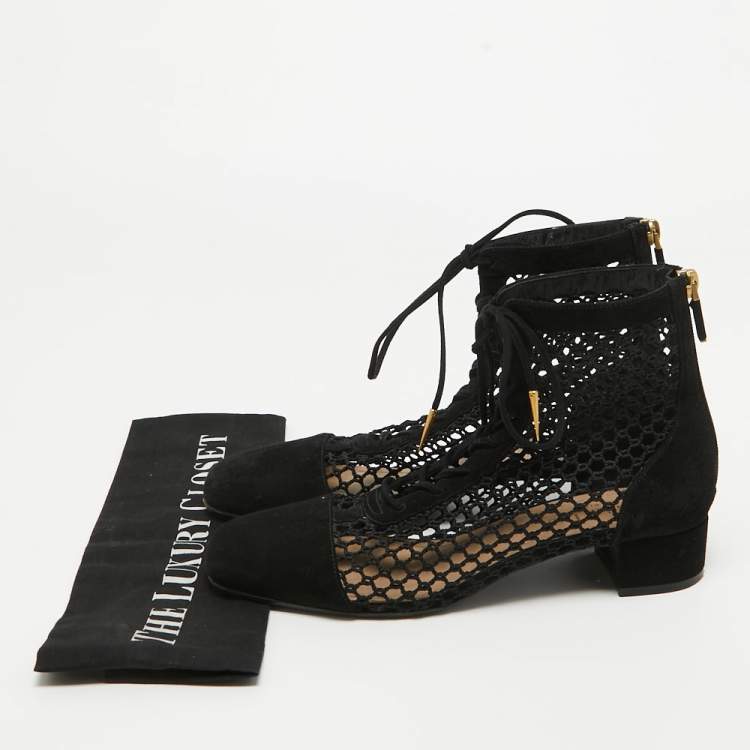 Pre Owned Dior Black Mesh and Suede Naughtily D Ankle Boots Size 37.5