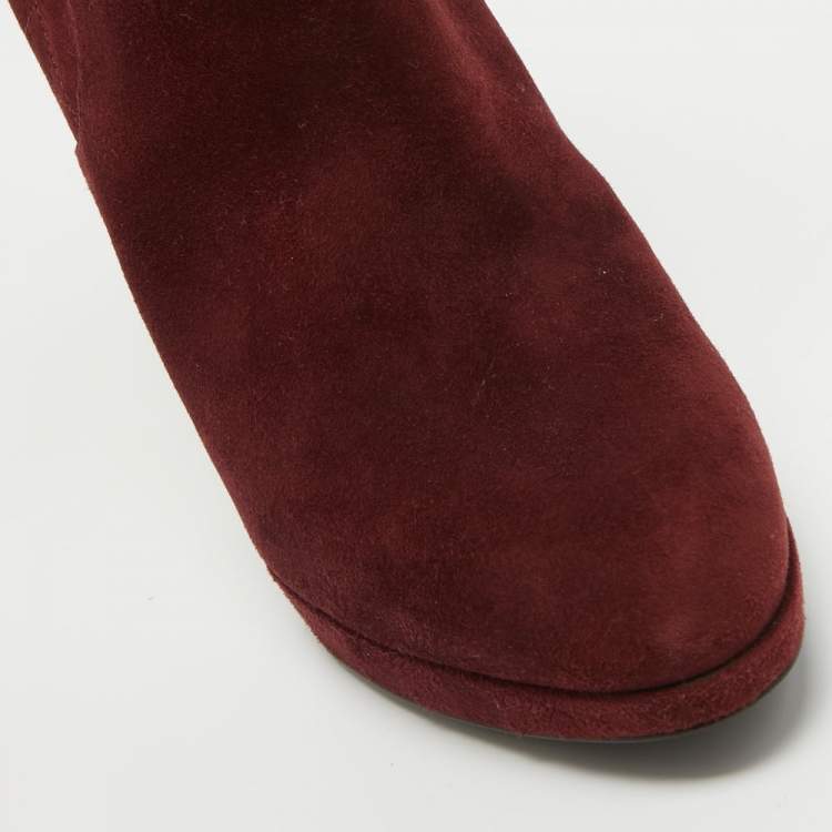 Pre Owned Dior Burgundy Suede Buckle Detail Platform Ankle Booties Size 40