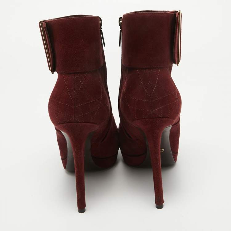 Pre Owned Dior Burgundy Suede Buckle Detail Platform Ankle Booties Size 40