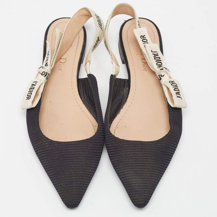 Pre Owned Dior Black Canvas J'Adior Slingback Flats Size 37