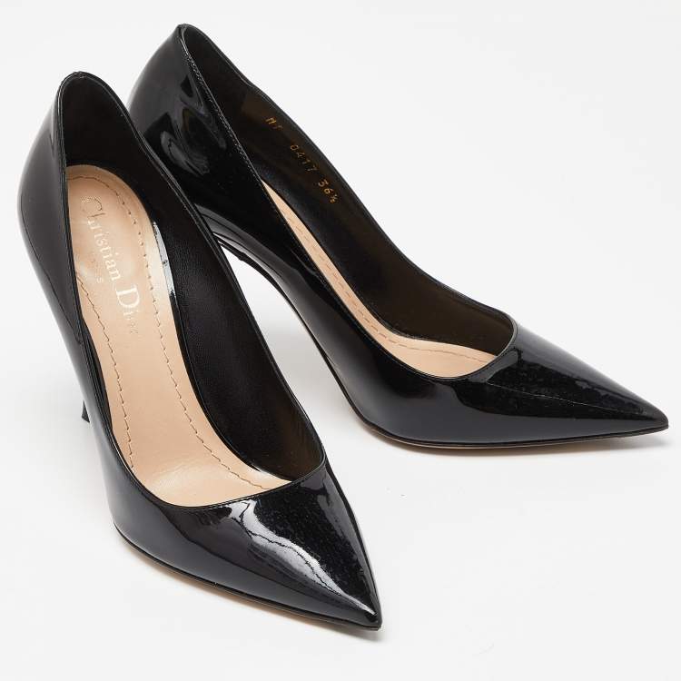 Pre Owned Dior Black Patent Leather Pointed Toe Pumps Size 36.5