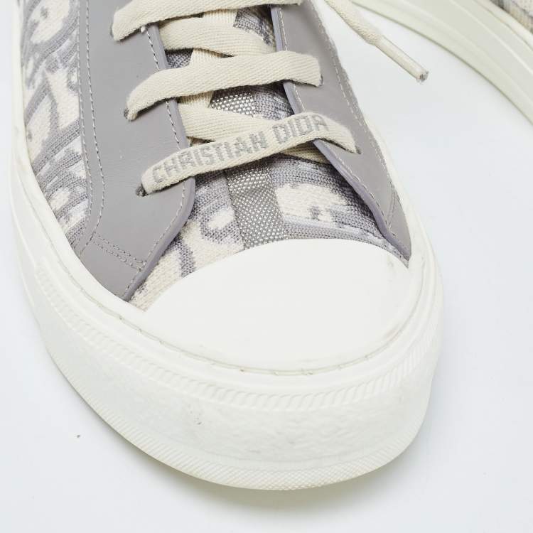 Pre Owned Dior Grey Fabric and Leather Walk'n'Dior High Top Sneakers Size 37