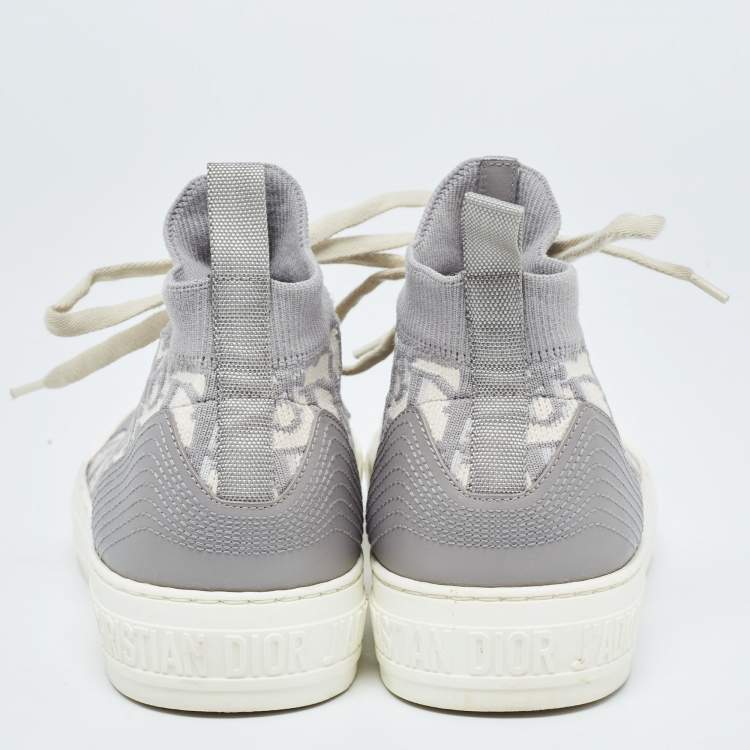 Pre Owned Dior Grey Fabric and Leather Walk'n'Dior High Top Sneakers Size 37