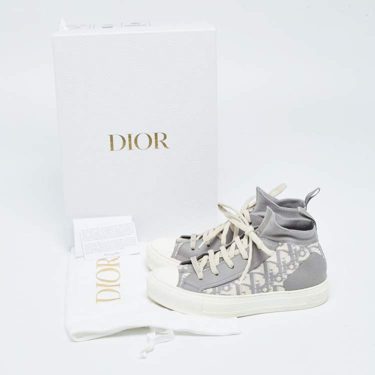 Pre Owned Dior Grey Fabric and Leather Walk'n'Dior High Top Sneakers Size 37