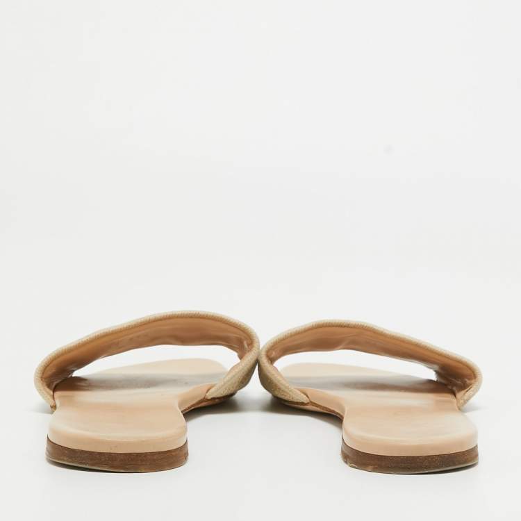 Pre Owned Dior Two Tone Logo Embroidered Canvas Dway Flat Slides Size 39.5