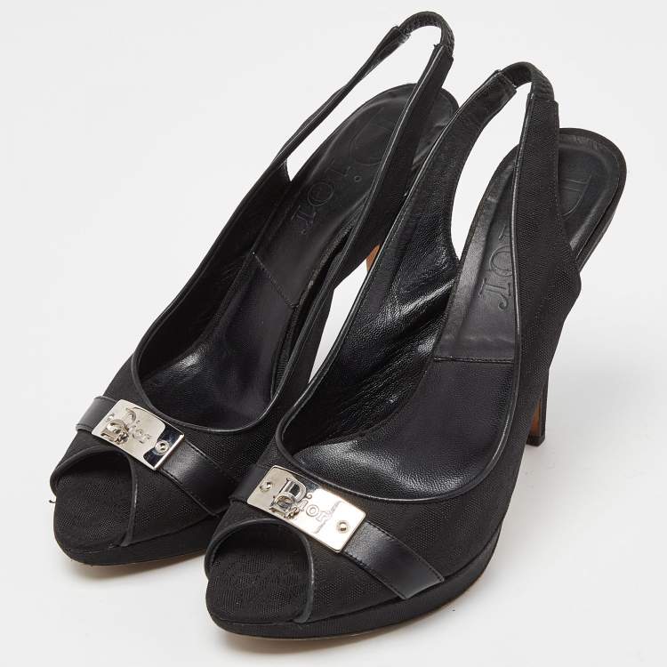 Pre Owned Dior Black Oblique Fabric Peep Toe Platform Slingback Pumps Size 36