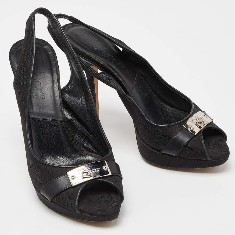 Pre Owned Dior Black Oblique Fabric Peep Toe Platform Slingback Pumps Size 36