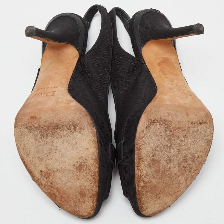 Pre Owned Dior Black Oblique Fabric Peep Toe Platform Slingback Pumps Size 36