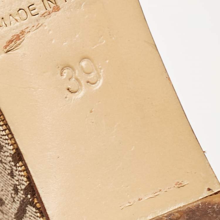 Pre Owned Dior Orange Leather and Canvas Diorissimo Wedge Sandals Size 39