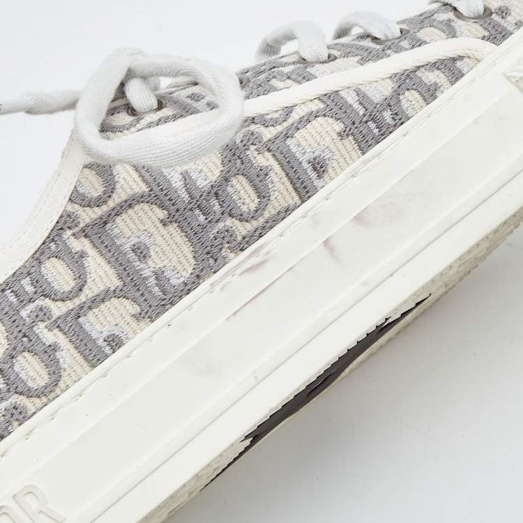 Pre Owned Dior White/Grey Oblique Canvas Walk'n'Dior Sneakers Size 38