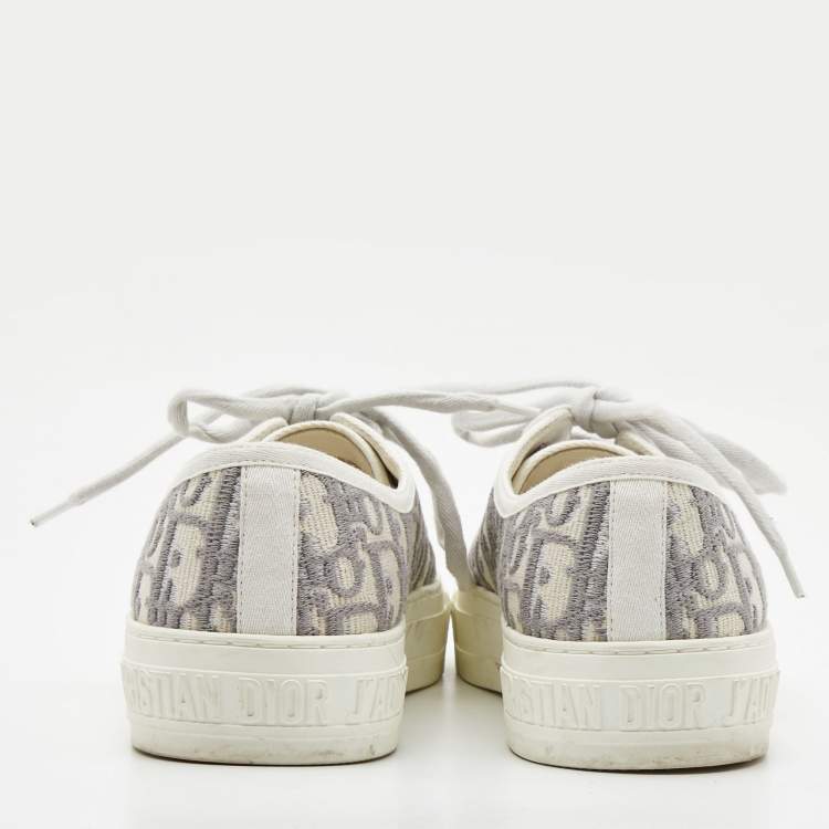 Pre Owned Dior White/Grey Oblique Canvas Walk'n'Dior Sneakers Size 38