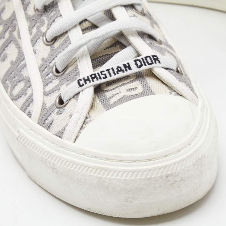 Pre Owned Dior White/Grey Oblique Canvas Walk'n'Dior Sneakers Size 38