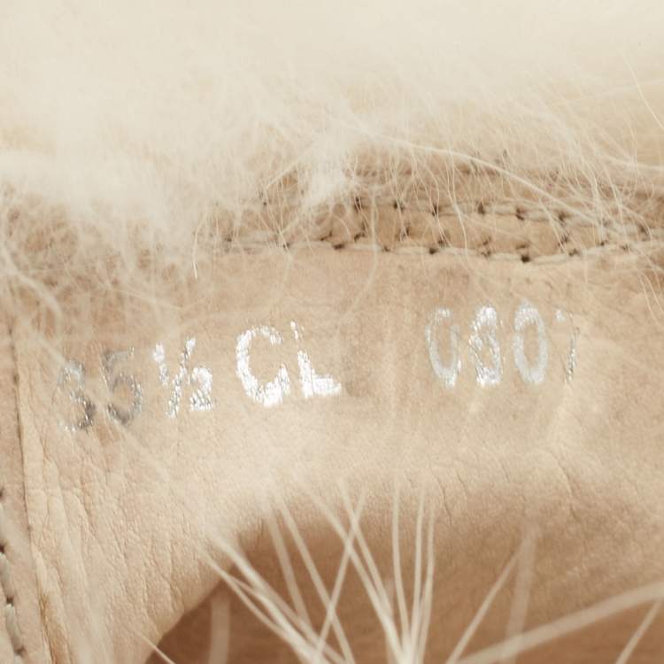 Pre Owned Dior Grey Suede Cannage Suede and Fox Fur Trim Knee High Wedge Boots Size 35.5