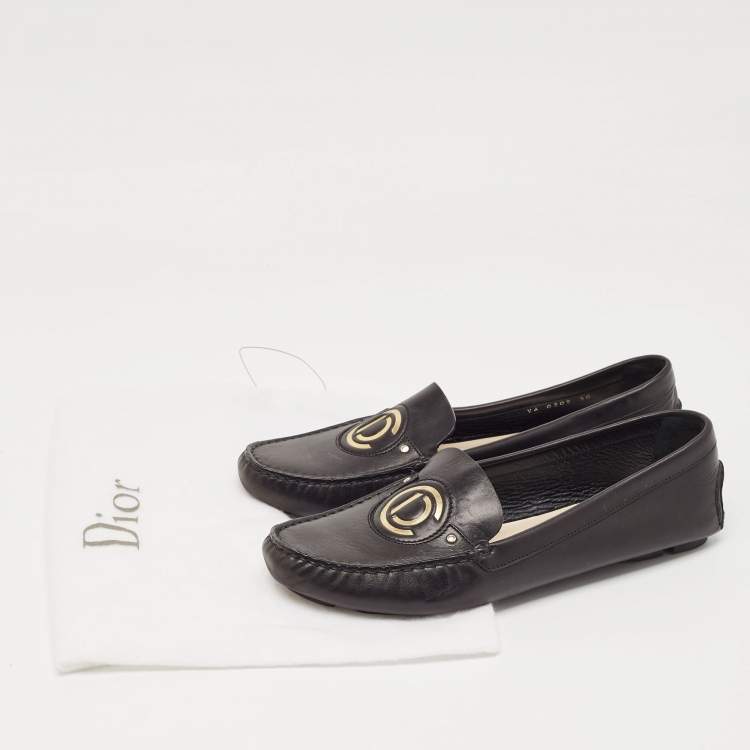 Pre Owned Dior Black Leather Slip On Loafers Size 38