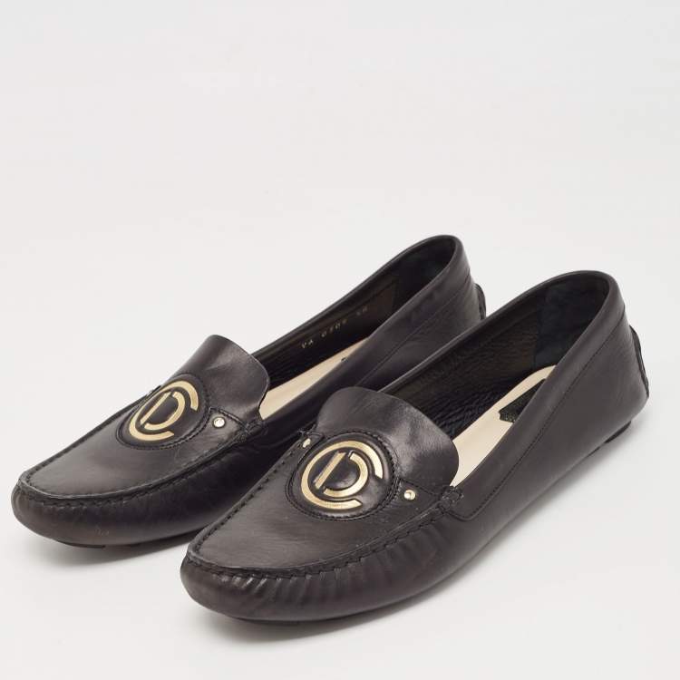 Pre Owned Dior Black Leather Slip On Loafers Size 38