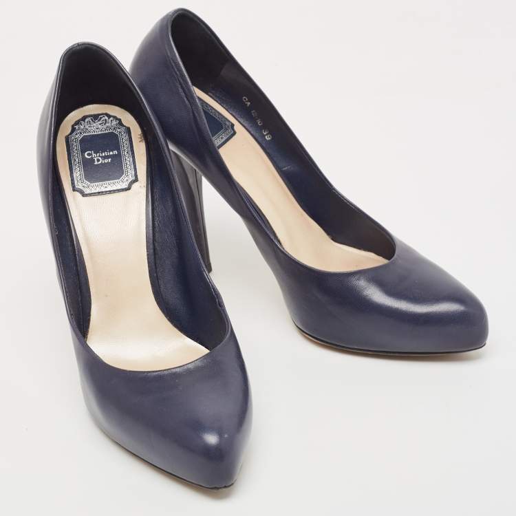 Pre Owned Dior Navy Blue Leather Pumps Size 39
