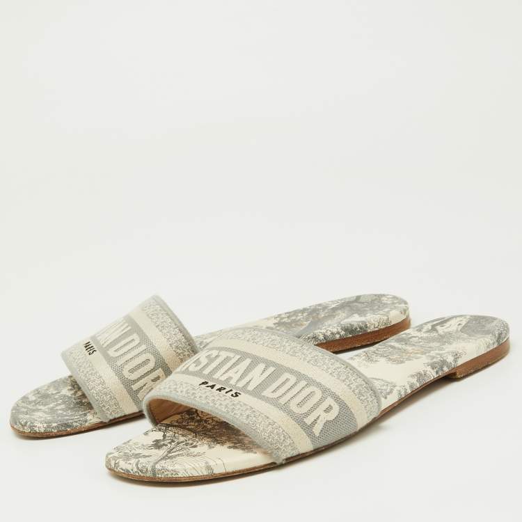 Pre Owned Dior Grey Canvas Dway Flat Slides Size 38.5