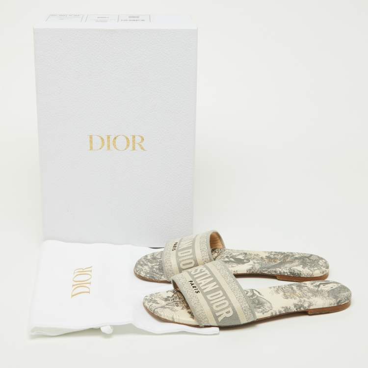 Pre Owned Dior Grey Canvas Dway Flat Slides Size 38.5