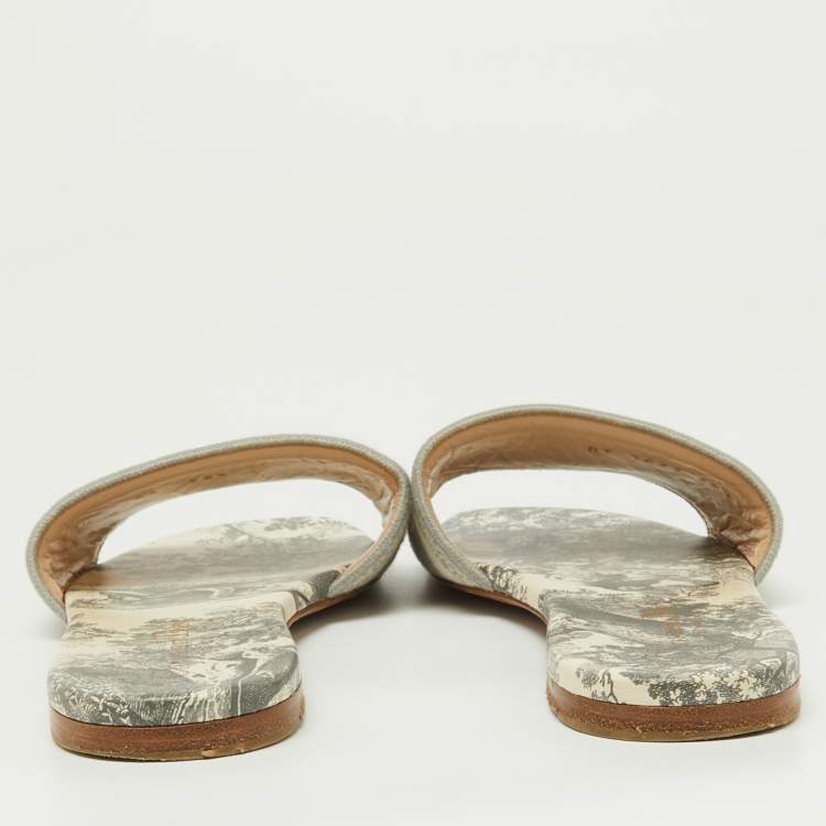 Pre Owned Dior Grey Canvas Dway Flat Slides Size 38.5